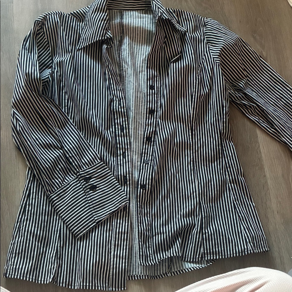 Black and White Striped Button-Up Shirt